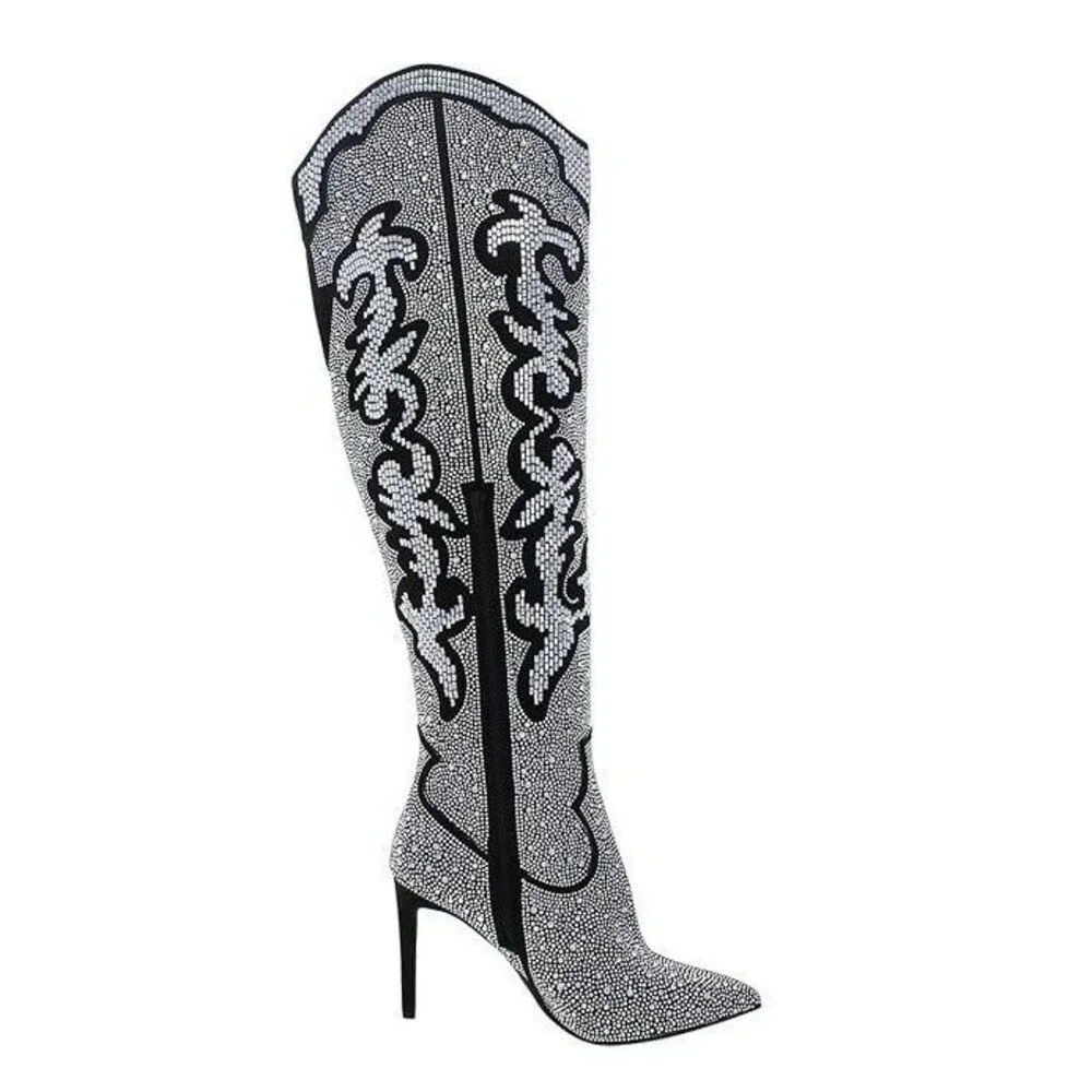 INC Womens 5.5 M Pewter Iresa Rhinestone Over The Knee Western Boots DISPLAY QH5
